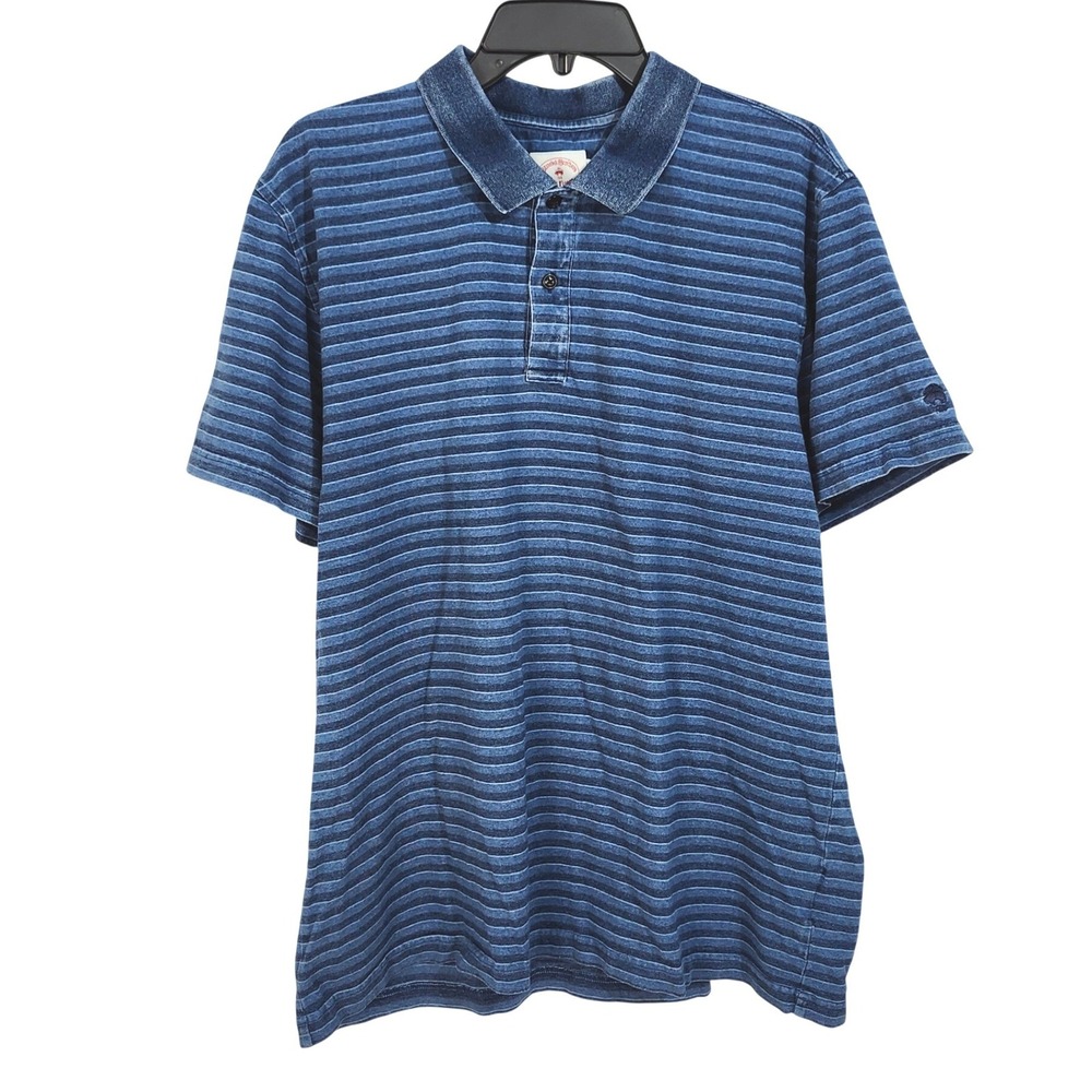Brooks Brothers Red Fleece Mens XXL Indigo Blue Striped Cotton Polo Shirt Logo